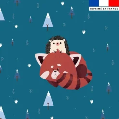 Coupon 45x45 cm motif panda roux et hérisson bleu canard recto