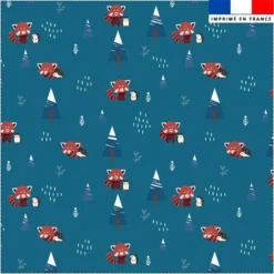 Coupon 45x45 cm motif panda roux et hérisson bleu canard verso