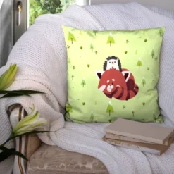 Coupon 45x45 cm motif panda roux et hérisson vert recto