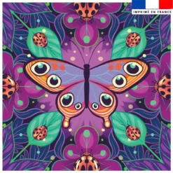 Coupon 45x45 cm motif papillon orange et mauve - Création Pilar Berrio