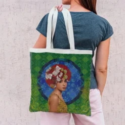Coupon 45x45 cm motif portrait diva fleurie - Création Lita Blanc