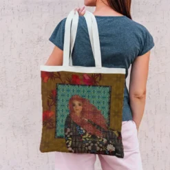 Coupon 45x45 cm motif portrait et fleur rouge - Création Lita Blanc