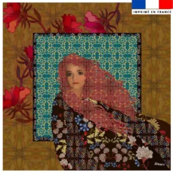 Coupon 45x45 cm motif portrait et fleur rouge - Création Lita Blanc
