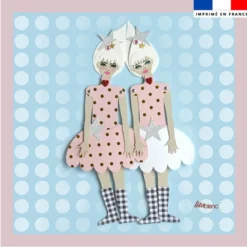 Coupon 45x45 cm motif poupée rétro bleu - Création Lita Blanc