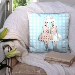Coupon 45x45 cm motif poupée rétro bleu - Création Lita Blanc