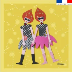 Coupon 45x45 cm motif poupée rétro jaune - Création Lita Blanc