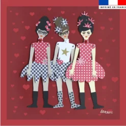 Coupon 45x45 cm motif poupée rétro rouge - Création Lita Blanc