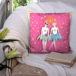 Coupon 45x45 cm motif poupée rétro rose - Création Lita Blanc