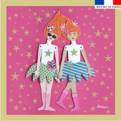 Coupon 45x45 cm motif poupée rétro rose - Création Lita Blanc