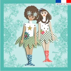 Coupon 45x45 cm motif poupée rétro vert - Création Lita Blanc