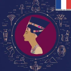 Coupon 45x45 cm motif reine d'Egypte bleu foncé et rose gold