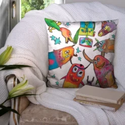 Coupon 45x45 cm motif ronde de monstres blancs - Création Lita Blanc