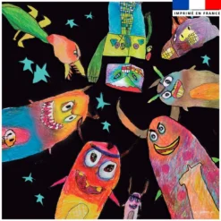 Coupon 45x45 cm motif ronde de monstres noirs - Création Lita Blanc
