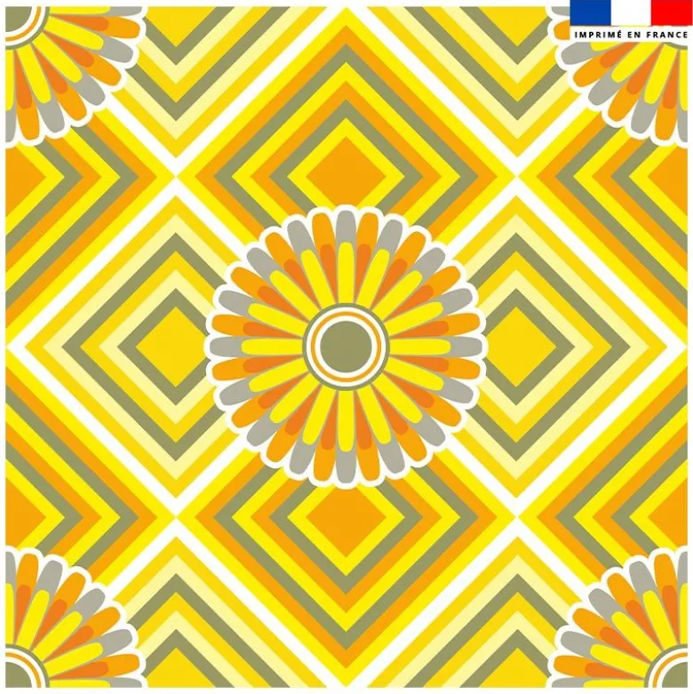 Coupon 45x45 cm motif rosace jaune - Création Lita Blanc