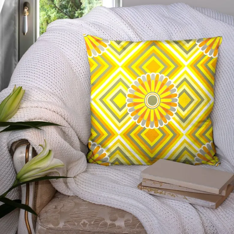Coupon 45x45 cm motif rosace jaune - Création Lita Blanc