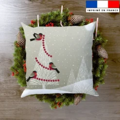 Coupon 45x45 cm motif rouge gorge et sapin de noel