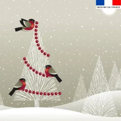 Coupon 45x45 cm motif rouge gorge et sapin de noel