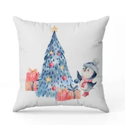Coupon 45x45 cm motif sapin et pingouin de Noel
