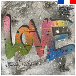Coupon 45x45 cm motif street kulture love multicolore fond gris - Création Alex Z