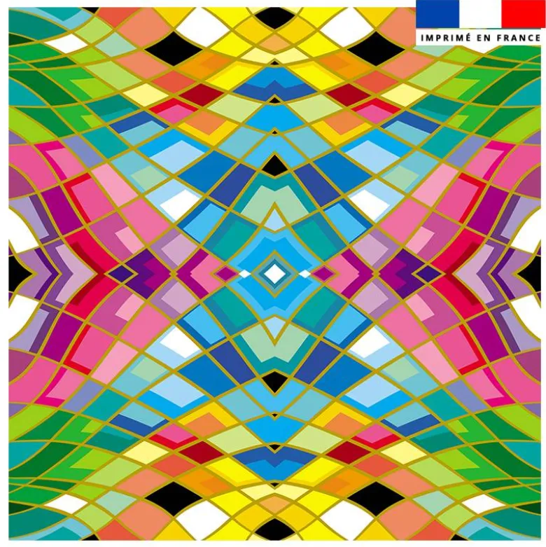 Coupon 45x45 cm motif symétrie multicolore effet vitrail - Création Lita Blanc