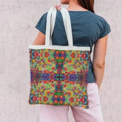Coupon 45x45 cm multicolore motif abstrait ethnique symétrique - Création Lita Blanc