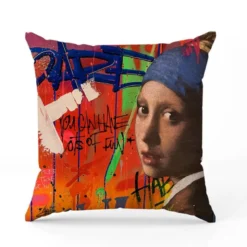 Coupon 45x45 cm multicolore motif jeune fille et graffiti - Création Alex Z