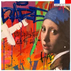 Coupon 45x45 cm multicolore motif jeune fille et graffiti - Création Alex Z