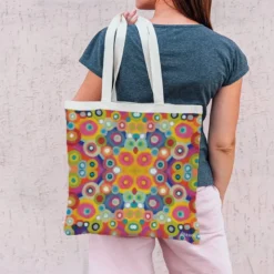 Coupon 45x45 cm multicolore motif rond ethnique en symétrie - Création Lita Blanc