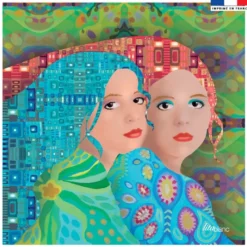 Coupon 45x45 cm multicolore motif femmes - Création Lita Blanc
