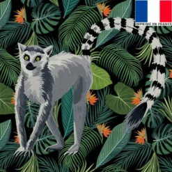 Coupon 45x45cm noir motif jungle et lémurien