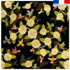 Coupon 45x45 cm noir motif oiseaux - Création Lita Blanc