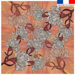 Coupon 45x45 cm orange motif fleurs abstraites blanches - Création Lita Blanc