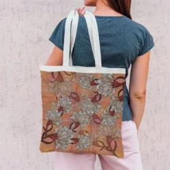 Coupon 45x45 cm orange motif fleurs abstraites blanches - Création Lita Blanc
