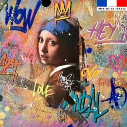 Coupon 45x45 cm orange motif jeune fille et graffiti - Création Alex Z