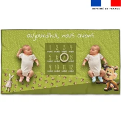 Coupon 135x74 cm pour couverture mensuelle jumeaux motif bébé singe - Création Stillistic