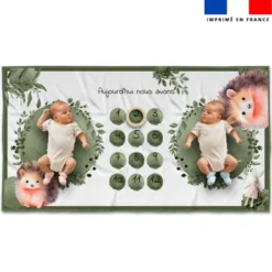 Coupon 135x74 cm pour couverture mensuelle jumeaux motif choupisson aquarelle