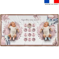 Coupon 135x74 cm pour couverture mensuelle jumeaux motif éléphant aquarelle