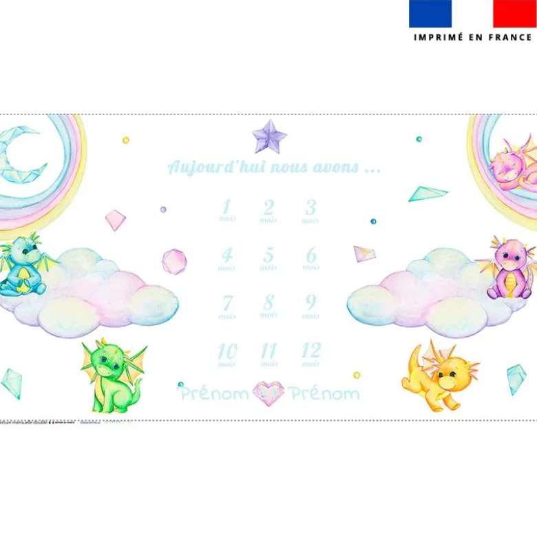 Coupon 135x74 cm pour couverture mensuelle jumeaux personnalisée - Bébé dragon