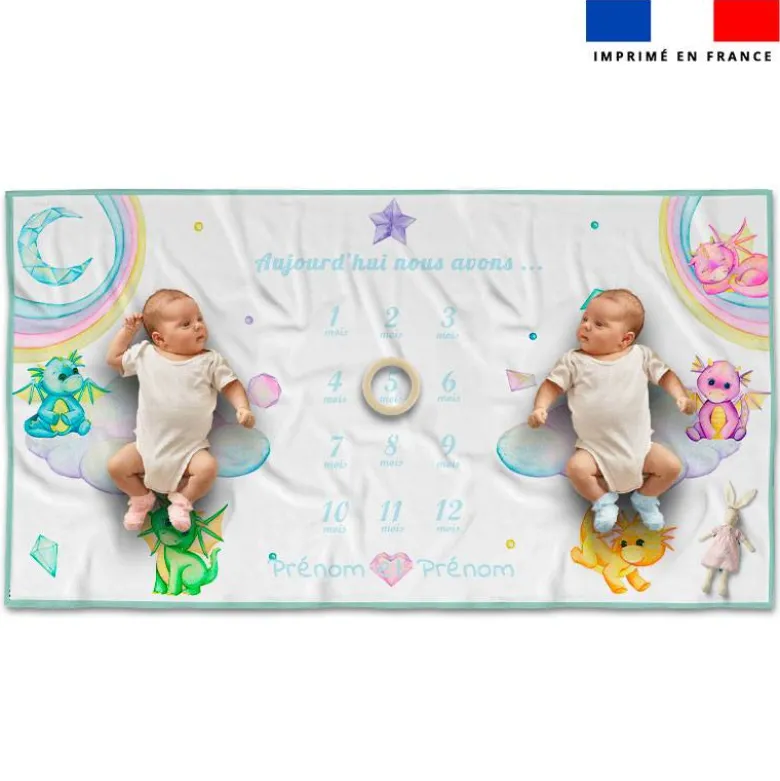 Coupon 135x74 cm pour couverture mensuelle jumeaux personnalisée - Bébé dragon