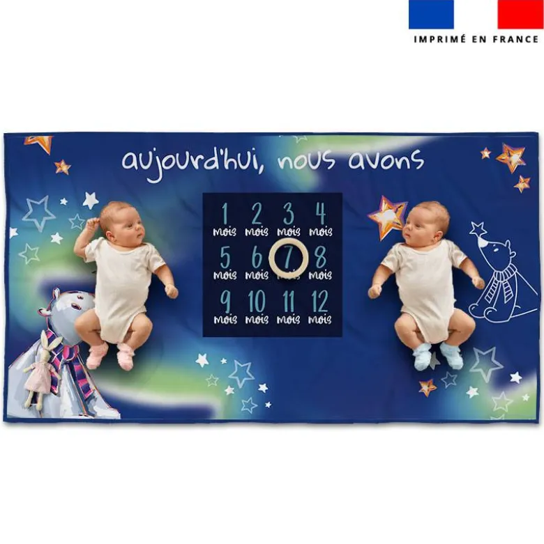 Coupon 135x74 cm pour couverture mensuelle jumeaux motif ours polaire - Création Stillistic