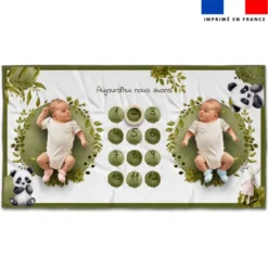 Coupon 135x74 cm pour couverture mensuelle jumeaux motif panda aquarelle