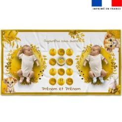 Coupon 135x74 cm pour couverture mensuelle jumeaux personnalisée - Lionceau aquarelle