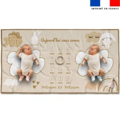 Coupon 135x74 cm pour couverture mensuelle jumeaux personnalisée - Lapin dans les nuages