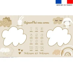 Coupon 135x74 cm pour couverture mensuelle jumeaux personnalisée - Lapin dans les nuages