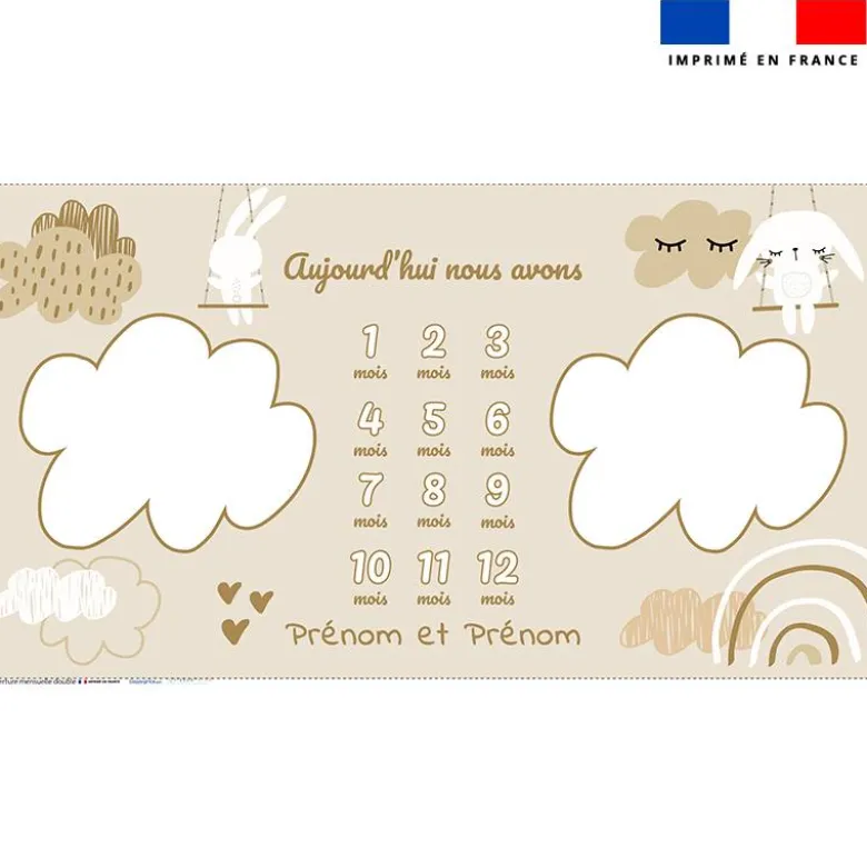 Coupon 135x74 cm pour couverture mensuelle jumeaux personnalisée - Lapin dans les nuages