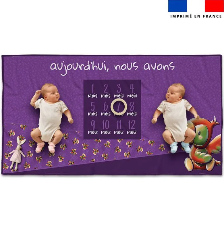 Coupon 135x74 cm pour couverture mensuelle jumeaux motif bébé perroquet - Création Stillistic