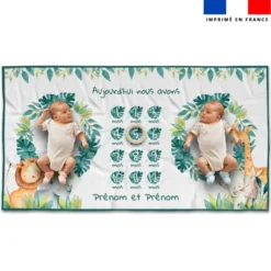 Coupon 135x74 cm pour couverture mensuelle jumeaux personnalisée - Safari animaux aquarelle