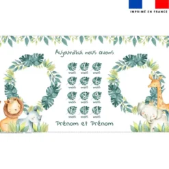 Coupon 135x74 cm pour couverture mensuelle jumeaux personnalisée - Safari animaux aquarelle