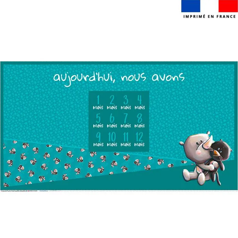 Coupon 135x74 cm pour couverture mensuelle jumeaux motif bébé rhino - Création Stillistic