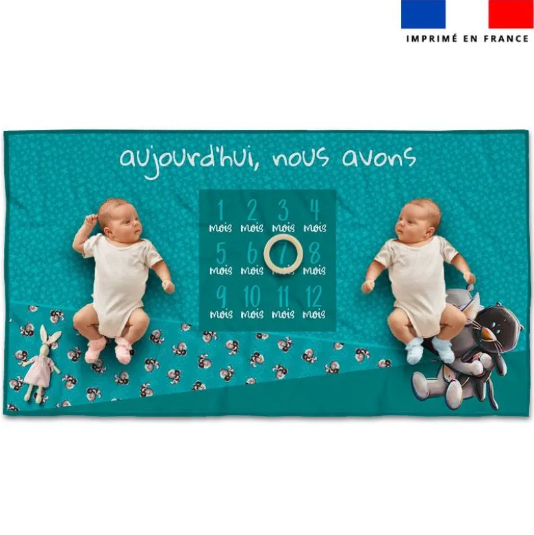 Coupon 135x74 cm pour couverture mensuelle jumeaux motif bébé rhino - Création Stillistic